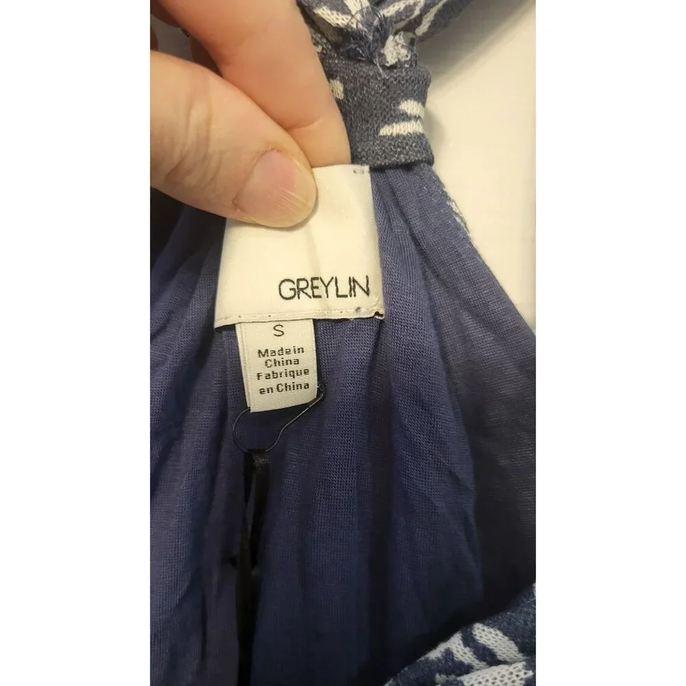 NWT Greylin Maxi Halter Racer Back Linen Look Wedding Guest Dress Size S Beach